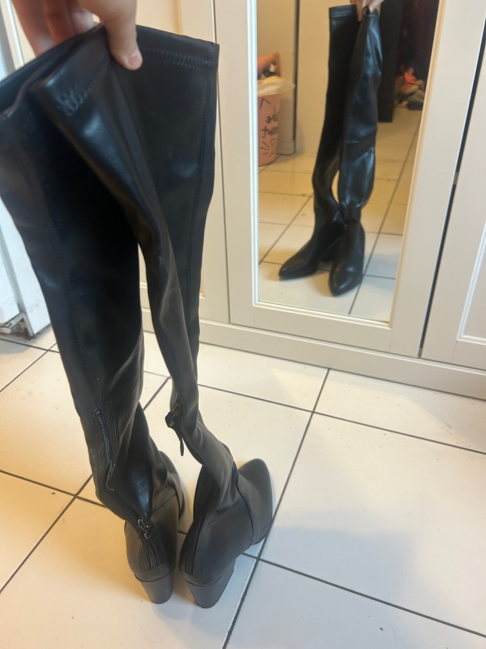 Black Over-the-Knee Leather Boots